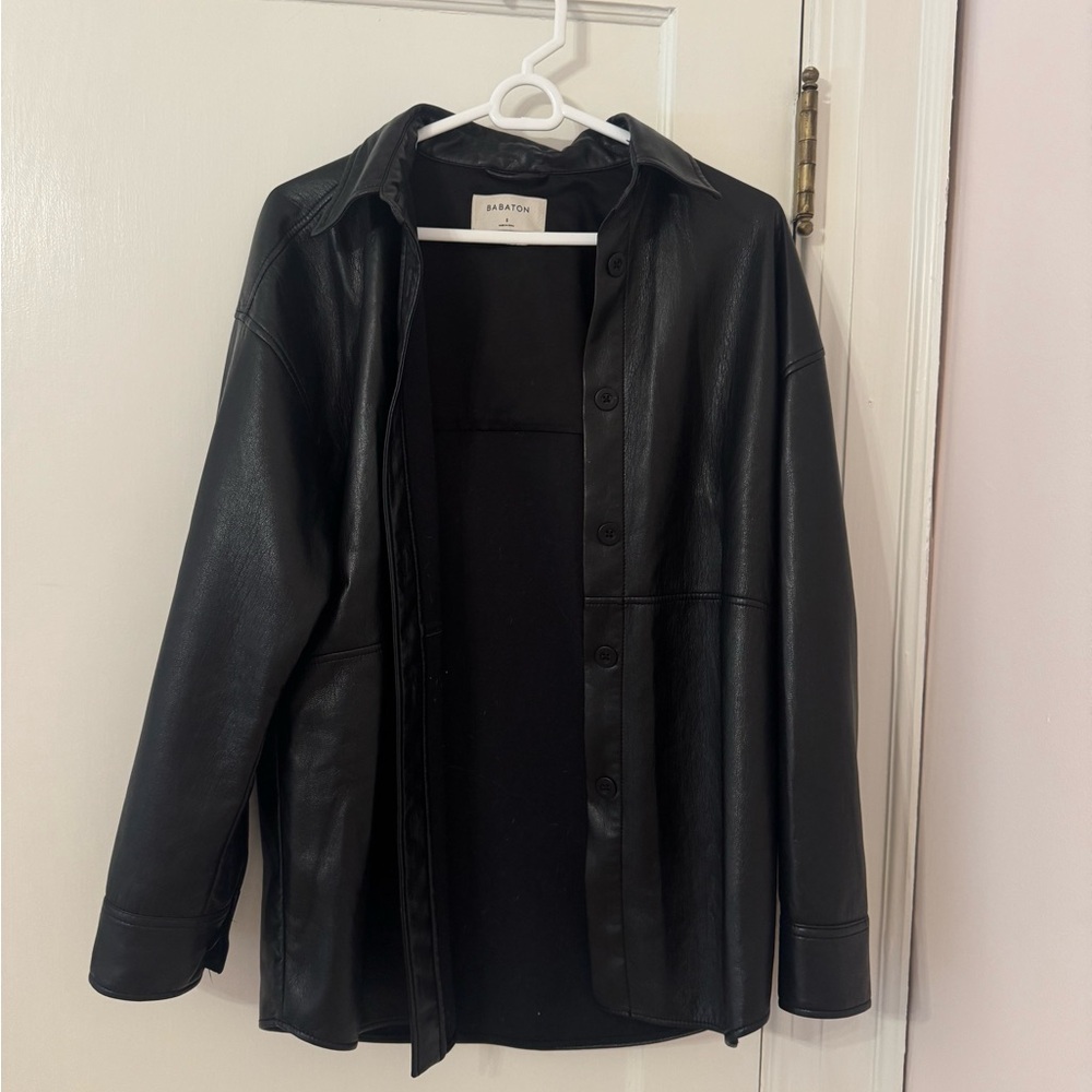 Babaton Black Leather Jacket Classic Zip-Up